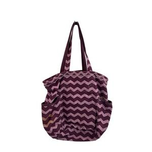 Thirty-One Retro Metro Tote Bag Large Purple Chevron Canvas Womens